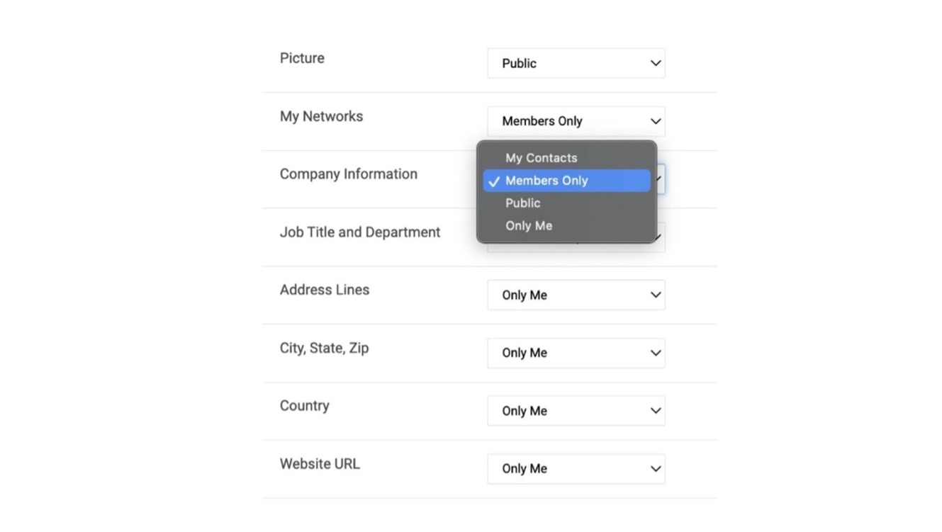 ASABE Engage Privacy Settings Dropdown